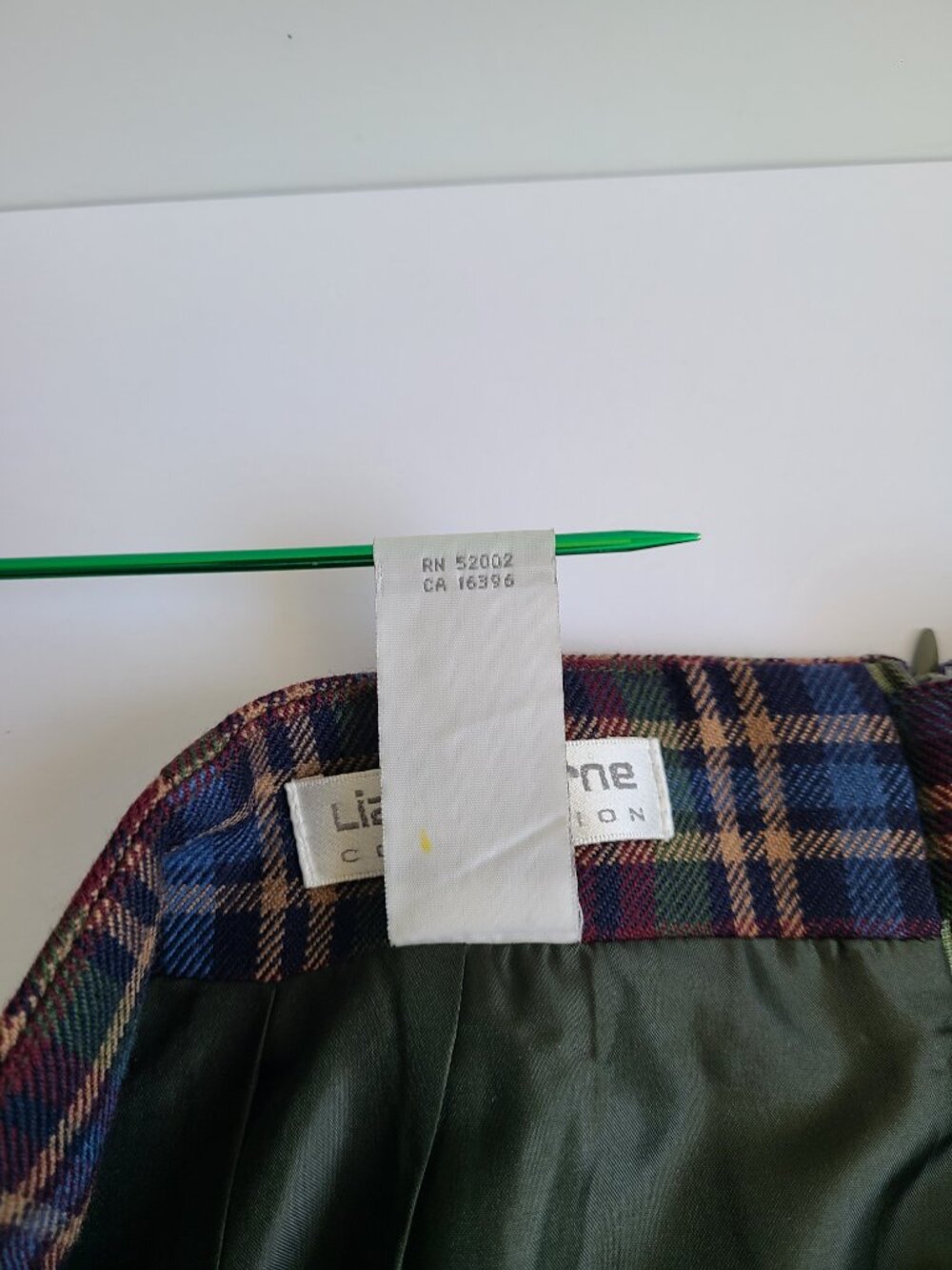 Vintage Faux Wrap Skirt 10 Wst 27.5" Brown Green Plaid 100% Wool Midi FLAWS - Picture 11 of 14